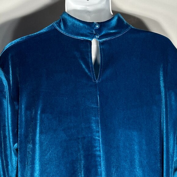 L&B SZ 2X Teal Blue Velour Dress Timeless Chic Minimalist Dressy Modern - Picture 6 of 9